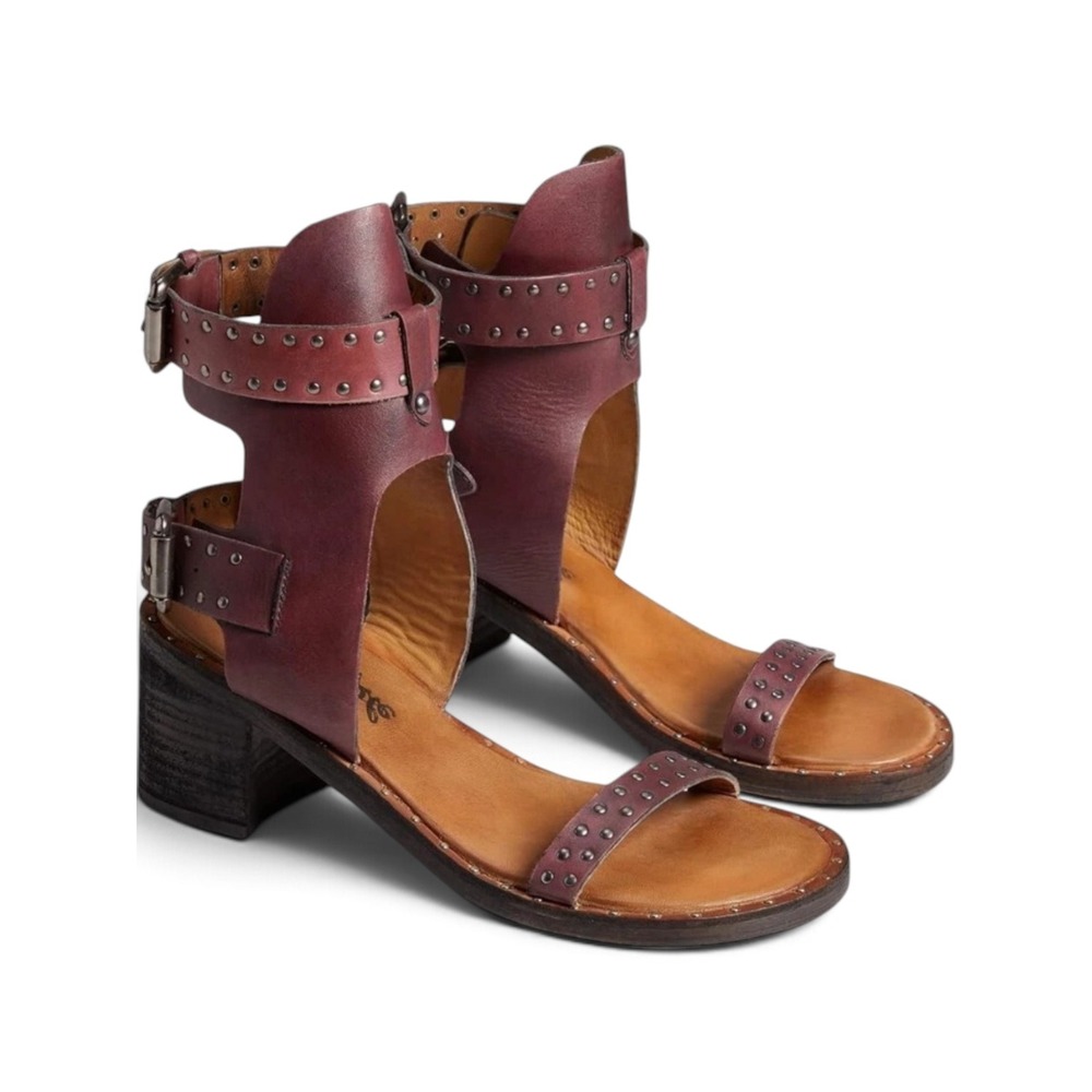 Free‎ People Happiness Purple Leather Studded Ankle Strap Heel Sandals 38.5 NWOB - Picture 3 of 13